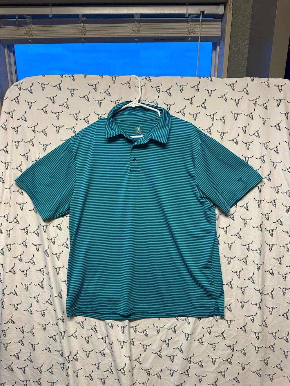 Pro Tour Coolplay Men's Performance Golf Polo Shirt Turquoise Blue Striped